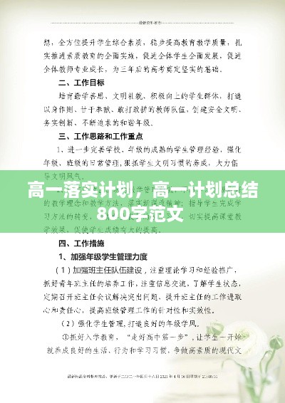 高一落實(shí)計(jì)劃，高一計(jì)劃總結(jié)800字范文 