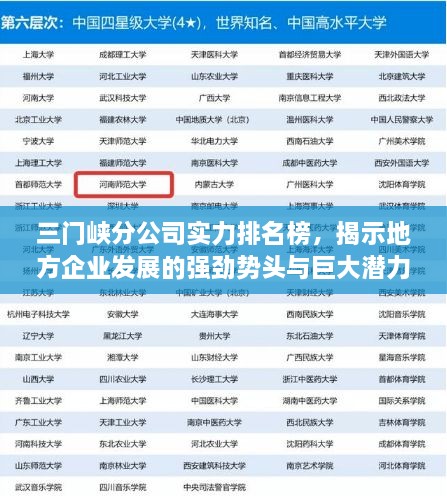 三門(mén)峽分公司實(shí)力排名榜，揭示地方企業(yè)發(fā)展的強(qiáng)勁勢(shì)頭與巨大潛力