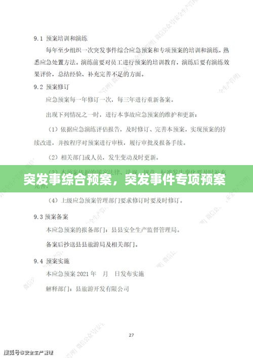 突發(fā)事綜合預案，突發(fā)事件專項預案 