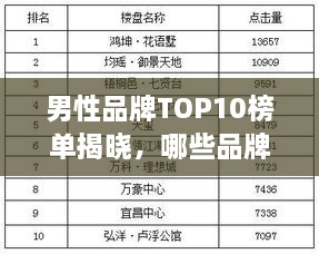 男性品牌TOP10榜單揭曉，哪些品牌獨(dú)占鰲頭？