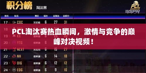 PCL淘汰賽熱血瞬間，激情與競爭的巔峰對決視頻！