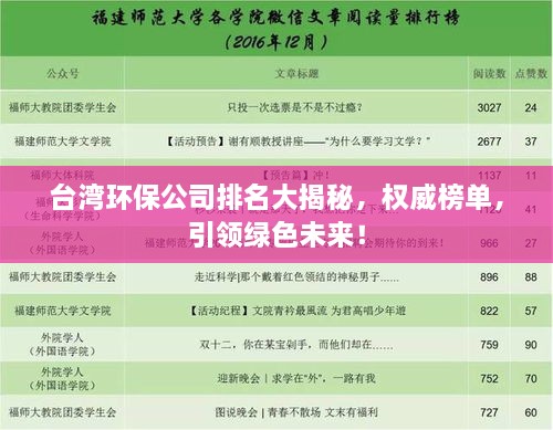 臺(tái)灣環(huán)保公司排名大揭秘，權(quán)威榜單，引領(lǐng)綠色未來(lái)！