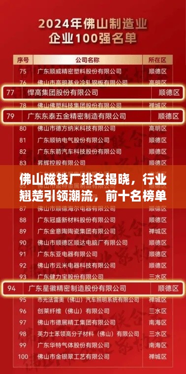 佛山磁鐵廠排名揭曉，行業(yè)翹楚引領(lǐng)潮流，前十名榜單全解析