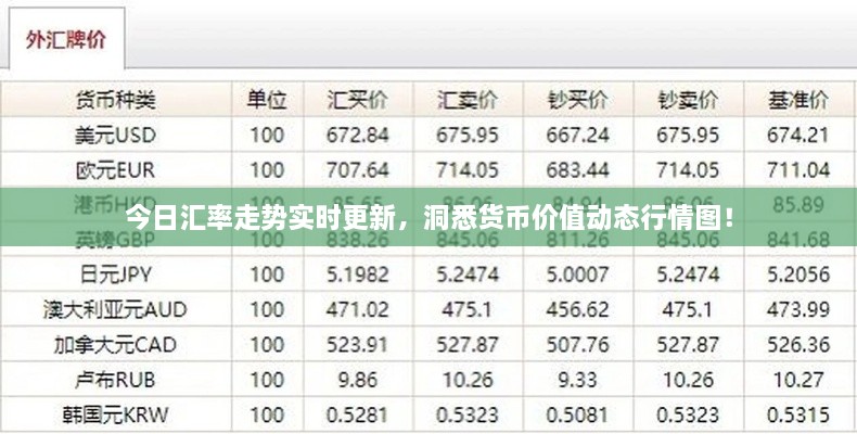 今日匯率走勢實時更新，洞悉貨幣價值動態(tài)行情圖！