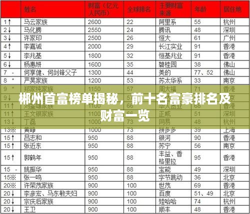 郴州首富榜單揭秘，前十名富豪排名及財富一覽