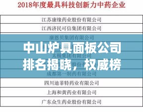 中山爐具面板公司排名揭曉，權(quán)威榜單揭秘行業(yè)巨頭！