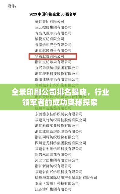 全景印刷公司排名揭曉，行業(yè)領軍者的成功奧秘探索