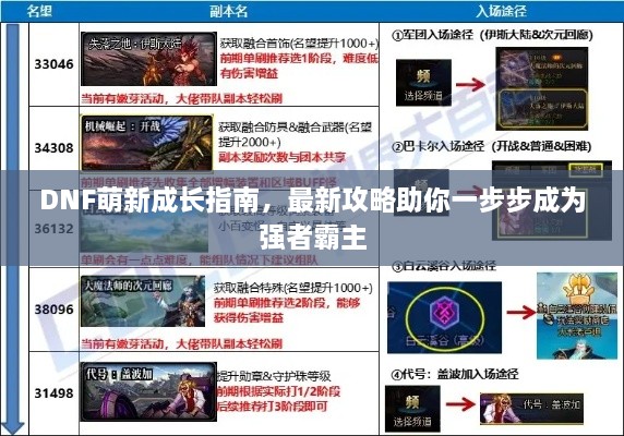 DNF萌新成長指南，最新攻略助你一步步成為強者霸主