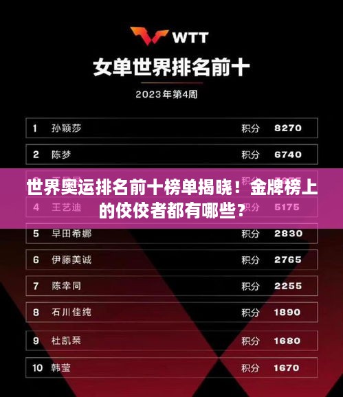 世界奧運(yùn)排名前十榜單揭曉！金牌榜上的佼佼者都有哪些？